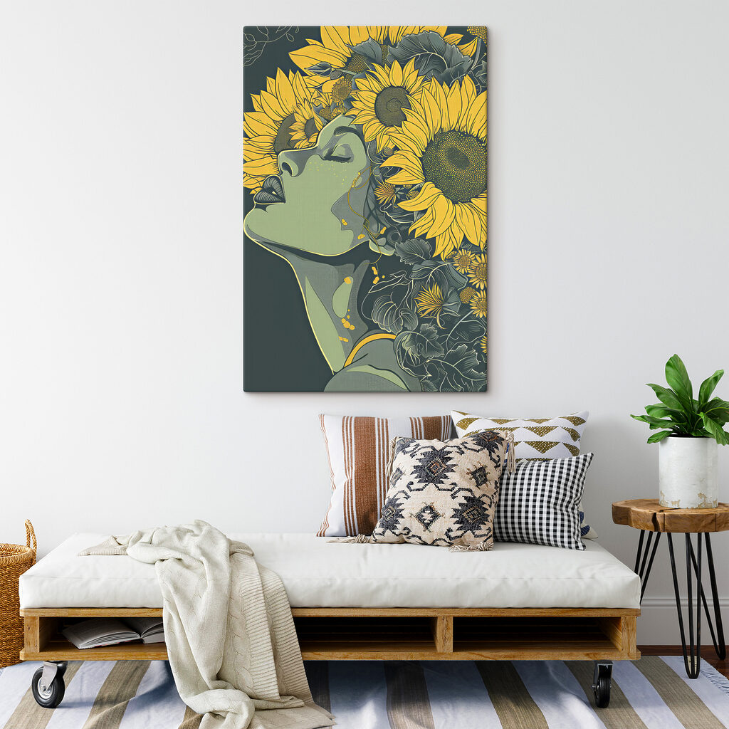 A woman with sunflowers in her hair A woman with sunflowers in her hair