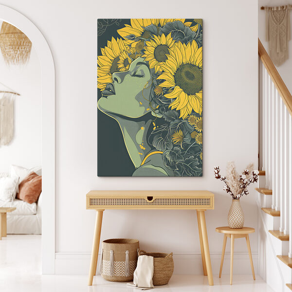 A woman with sunflowers in her hair A woman with sunflowers in her hair