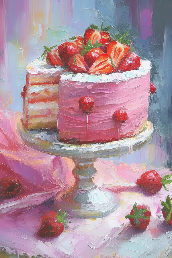 Peinture d'un gâteau surmonté de fraises Peinture d'un gâteau surmonté de fraises