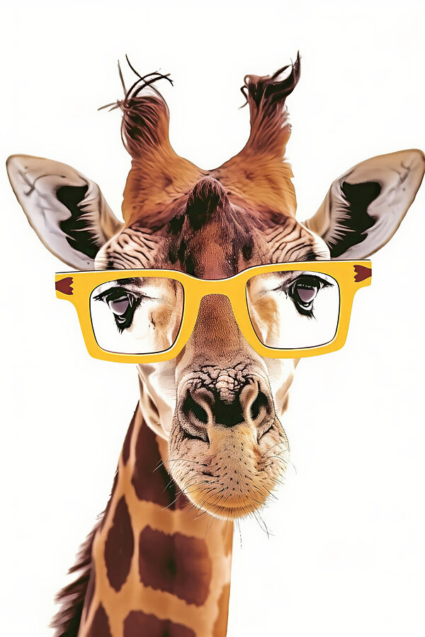 Une girafe portant des lunettes jaunes Une girafe portant des lunettes jaunes