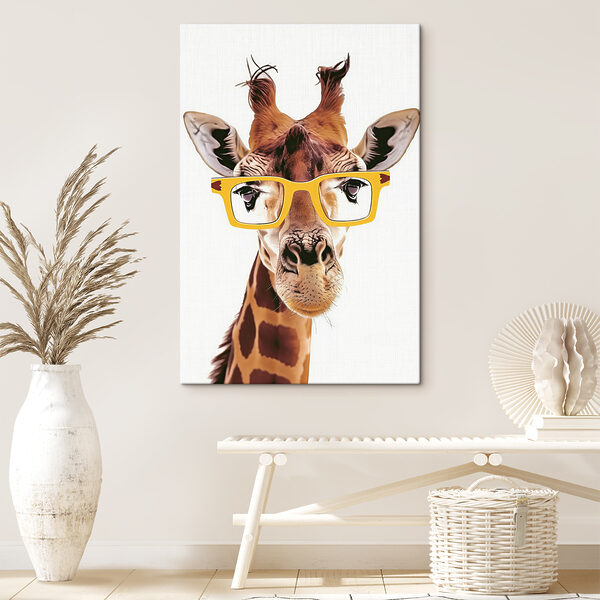 Une girafe portant des lunettes jaunes Une girafe portant des lunettes jaunes