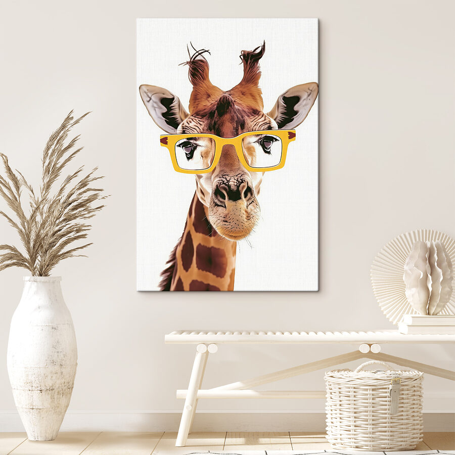 Une girafe portant des lunettes jaunes Une girafe portant des lunettes jaunes