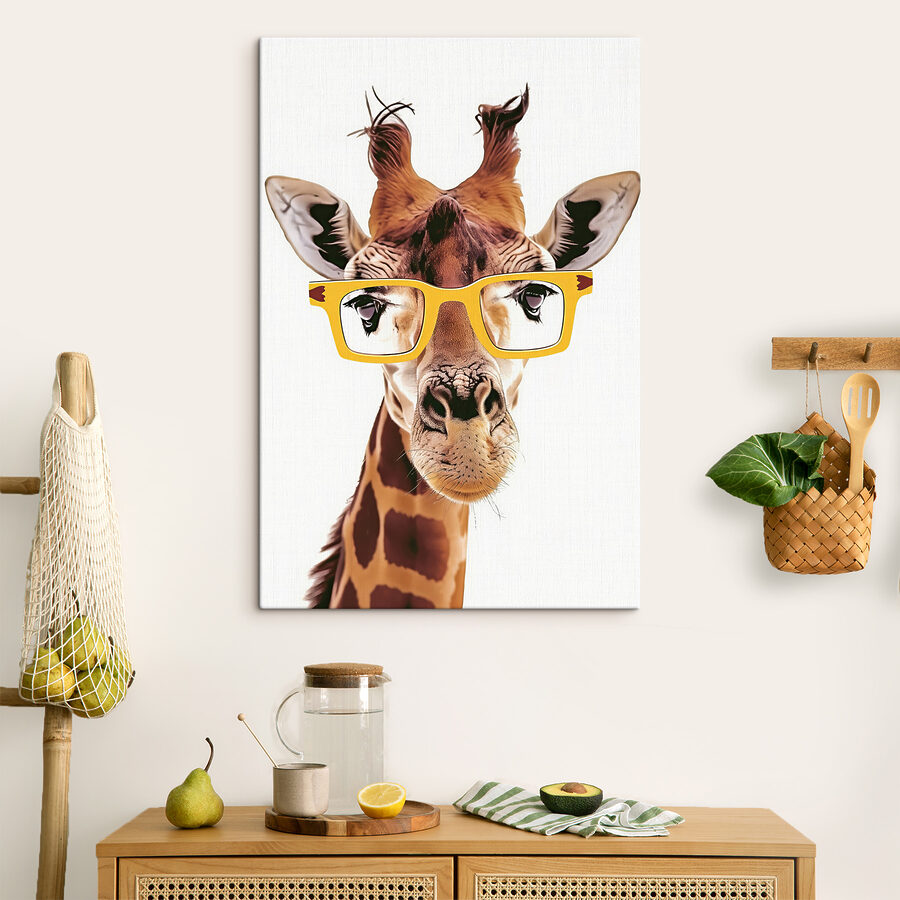 Une girafe portant des lunettes jaunes Une girafe portant des lunettes jaunes
