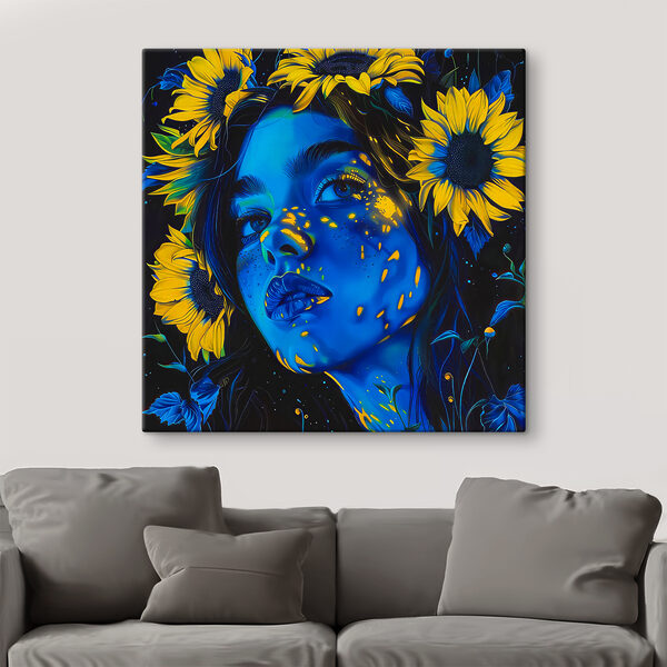 Une femme avec des tournesols dans les cheveux Une femme avec des tournesols dans les cheveux