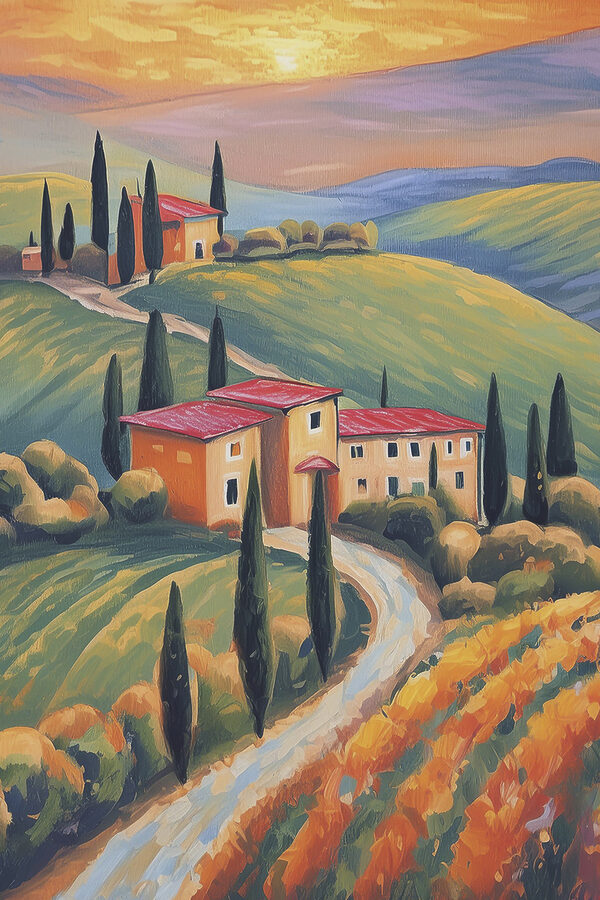 Peinture d'une maison sur une colline Peinture d'une maison sur une colline