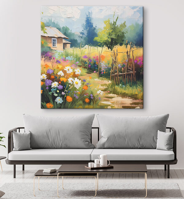 Peinture d'une maison et de fleurs Peinture d'une maison et de fleurs