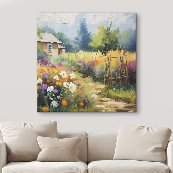 Peinture d'une maison et de fleurs Peinture d'une maison et de fleurs