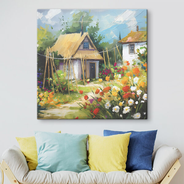 Peinture d'une maison avec des fleurs Peinture d'une maison avec des fleurs