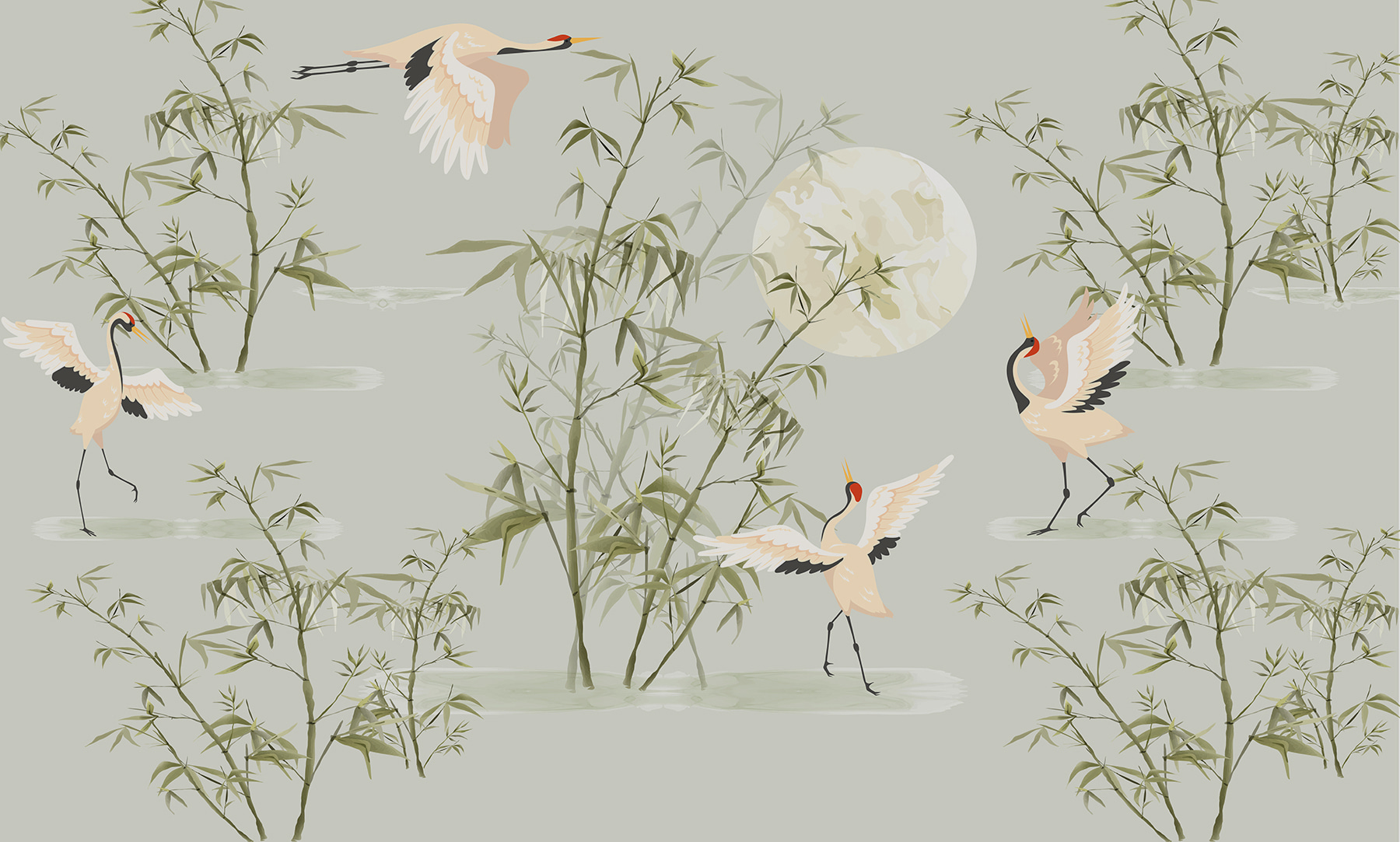 Un papier peint avec des oiseaux et des bambous w00520p - Un papier peint avec des oiseaux et des bambous - tegory