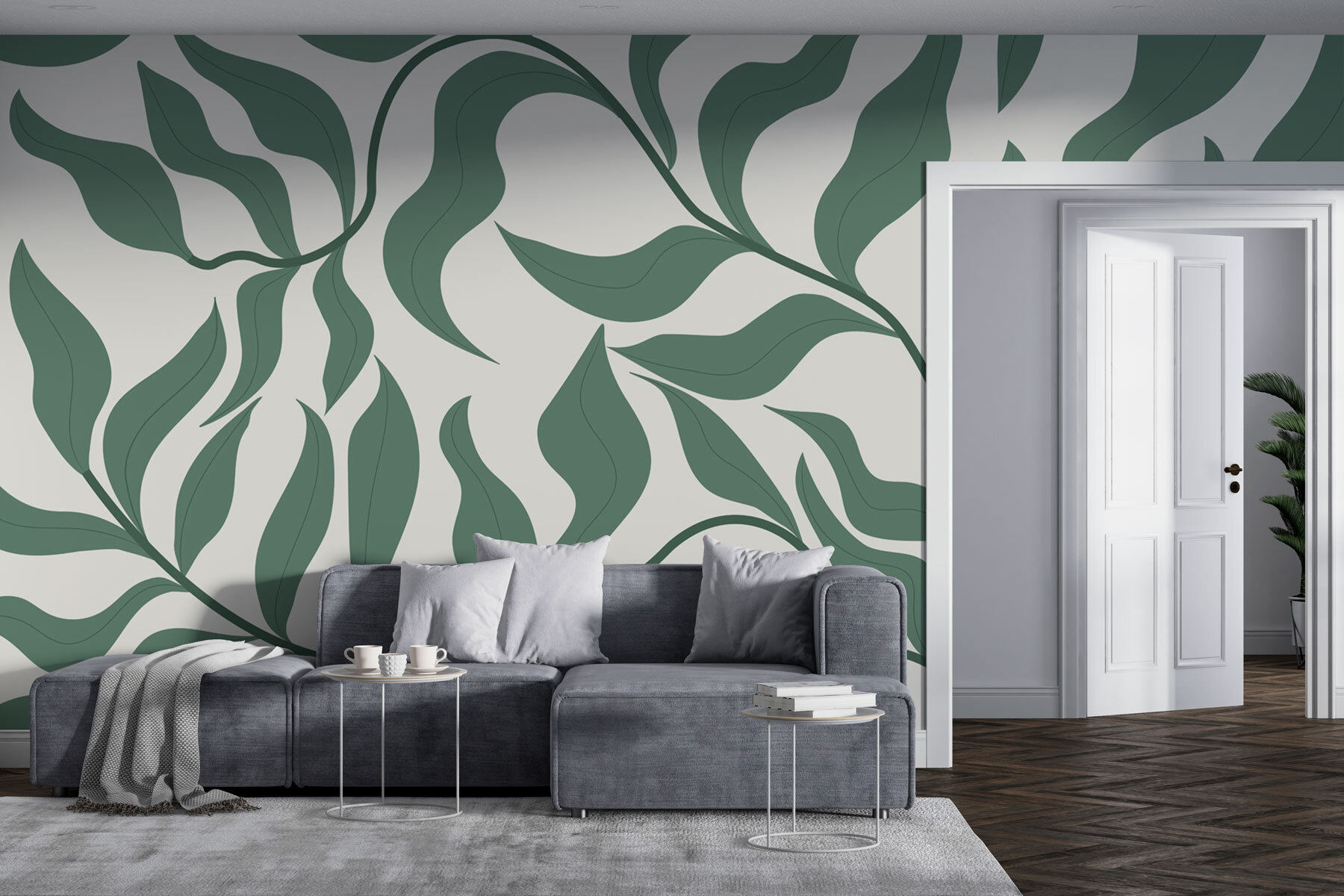 w00629pig5r - Feuilles vertes sur fond blanc - tegory