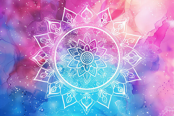 Un mandala blanc sur un fond coloré Un mandala blanc sur un fond coloré