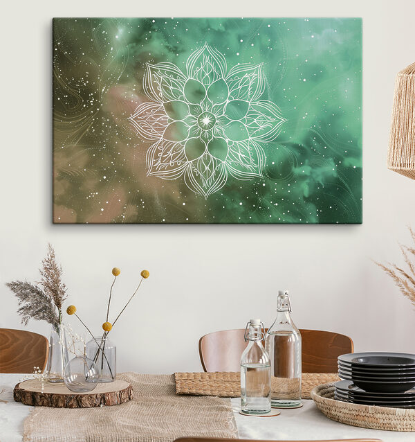 Un mandala blanc sur fond vert et bleu Un mandala blanc sur fond vert et bleu