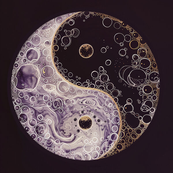 Un symbole yin yang avec des bulles Un symbole yin yang avec des bulles