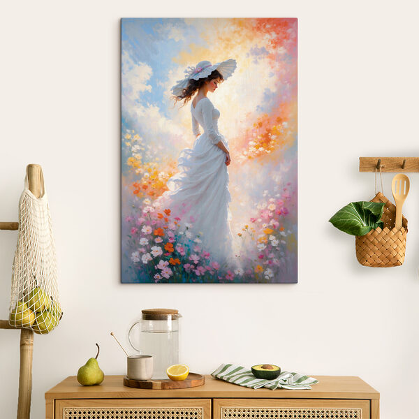 Une femme en robe blanche et chapeau Une femme en robe blanche et chapeau