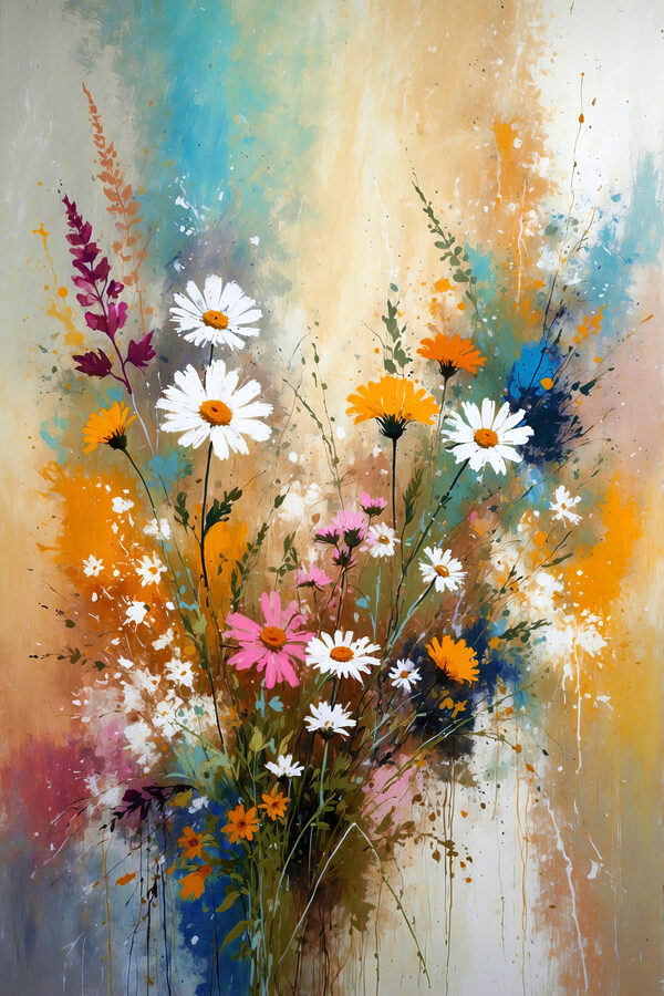 Une peinture de fleurs et de feuilles Une peinture de fleurs et de feuilles