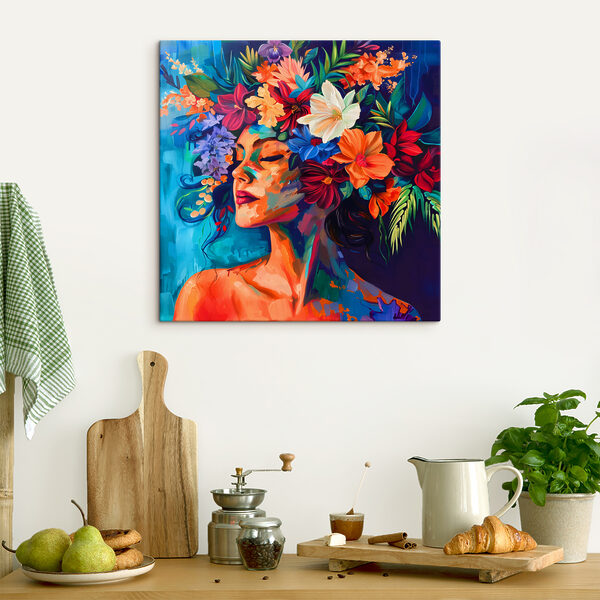 Peinture d'une femme avec des fleurs dans les cheveux Peinture d'une femme avec des fleurs dans les cheveux