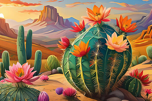 Un cactus avec des fleurs dans le désert Un cactus avec des fleurs dans le désert