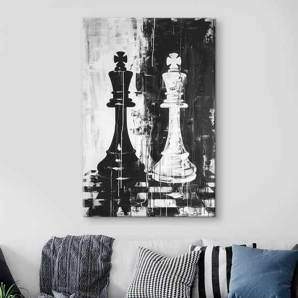 Peinture en noir et blanc d'une pièce d'échecs Tableaux Peinture en noir et blanc d'une pièce d'échecs