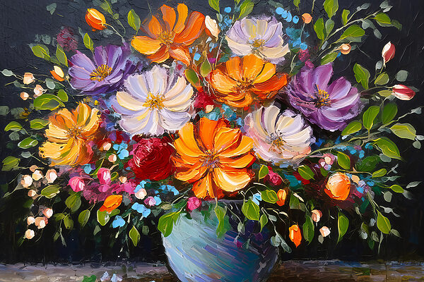 Peinture de fleurs dans un vase bleu Peinture de fleurs dans un vase bleu