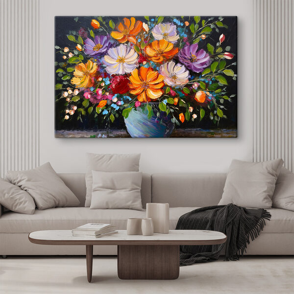 Peinture de fleurs dans un vase bleu Peinture de fleurs dans un vase bleu