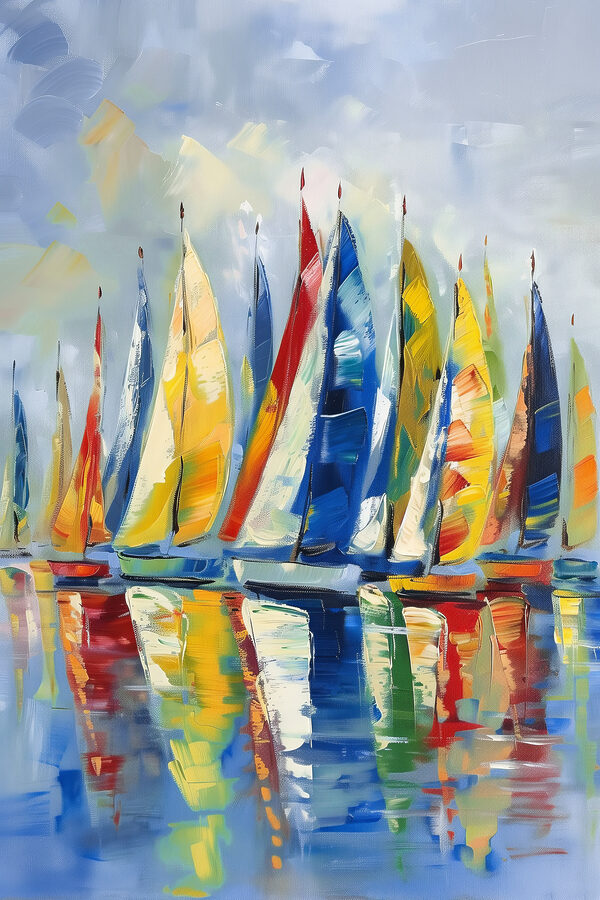Une peinture de voiliers sur l'eau Une peinture de voiliers sur l'eau