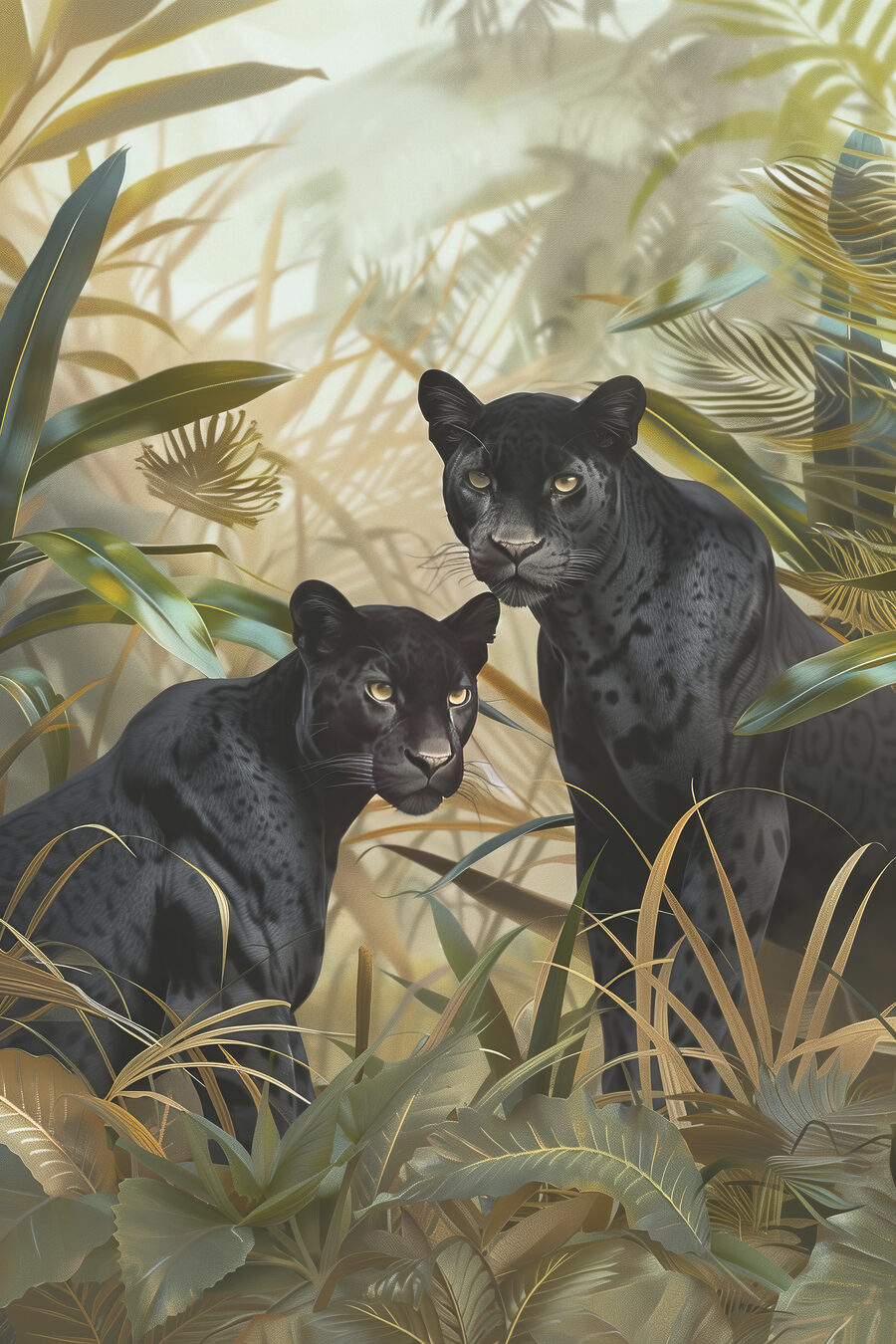 Deux tigres noirs dans la jungle