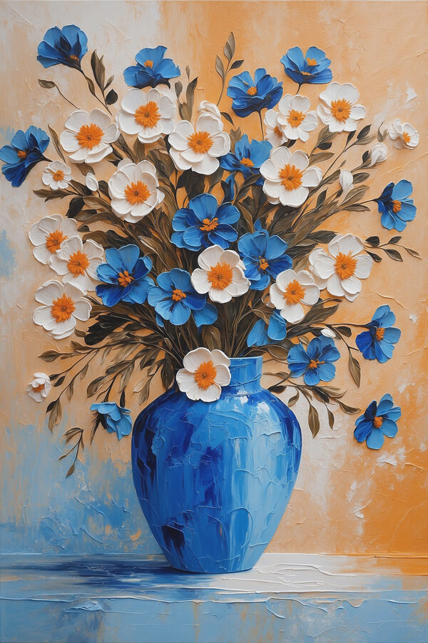 Peinture de fleurs dans un vase bleu Peinture de fleurs dans un vase bleu