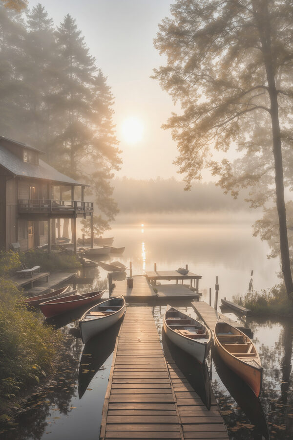 Un quai avec des bateaux et une maison sur l'eau Un quai avec des bateaux et une maison sur l'eau