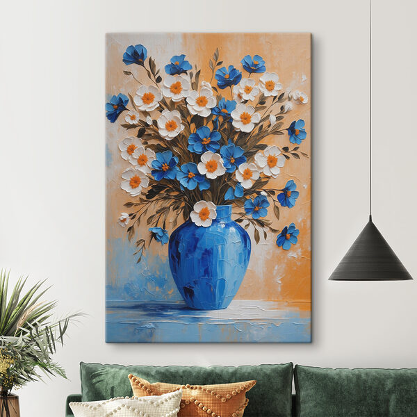 Peinture de fleurs dans un vase bleu Peinture de fleurs dans un vase bleu