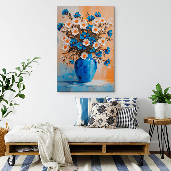 Peinture de fleurs dans un vase bleu Peinture de fleurs dans un vase bleu
