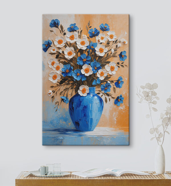 Peinture de fleurs dans un vase bleu Peinture de fleurs dans un vase bleu