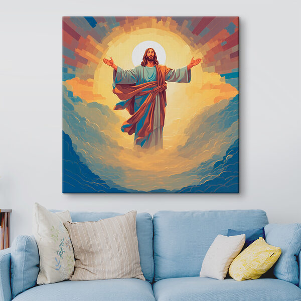 Un tableau représentant un homme en robe de chambre, les bras en l'air Un tableau représentant un homme en robe de chambre, les bras en l'air