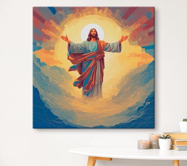 Un tableau représentant un homme en robe de chambre, les bras en l'air Un tableau représentant un homme en robe de chambre, les bras en l'air