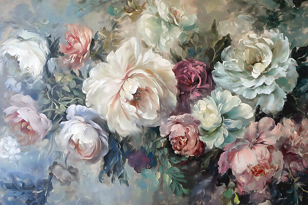 Peinture de fleurs sur fond bleu Peinture de fleurs sur fond bleu