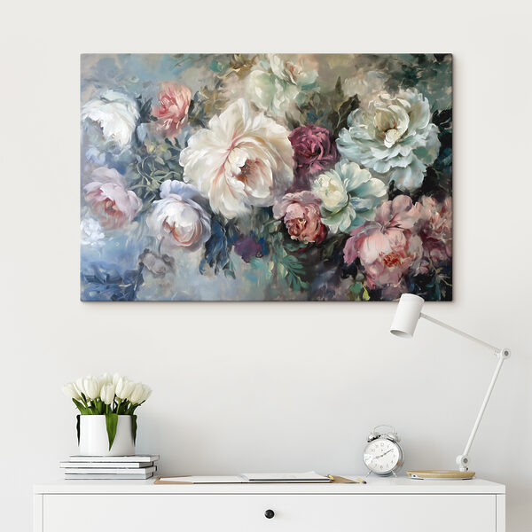 Peinture de fleurs sur fond bleu Peinture de fleurs sur fond bleu
