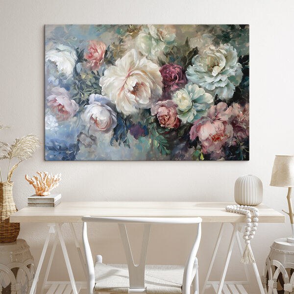 Peinture de fleurs sur fond bleu Peinture de fleurs sur fond bleu