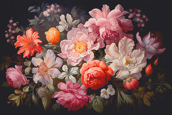 Peinture de fleurs sur fond noir Peinture de fleurs sur fond noir