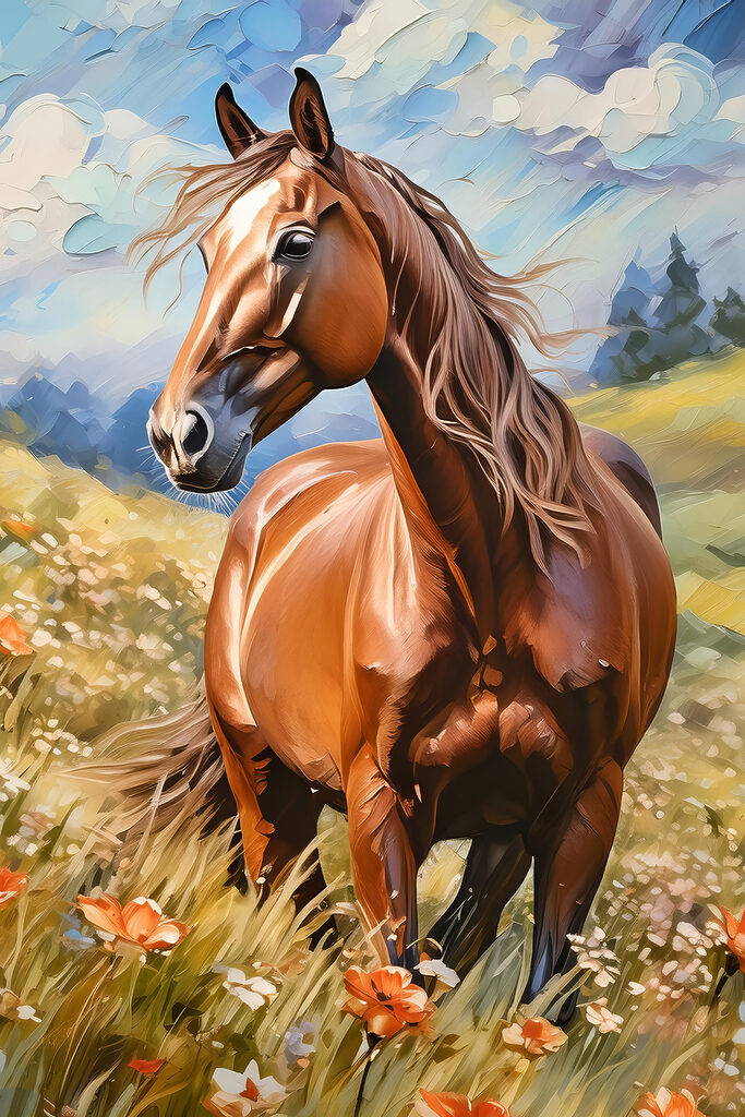 A horse in a field of flowers