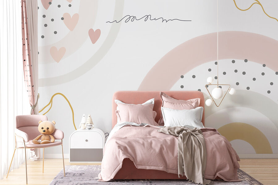 Un fond blanc avec des cercles et des points roses et gris