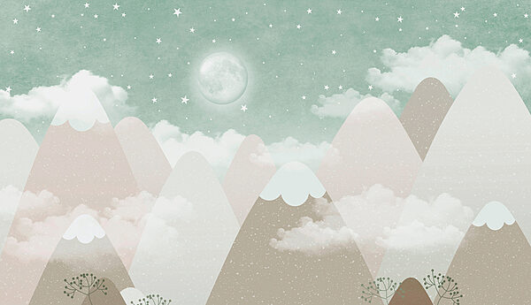 Une lune sur des montagnes et des nuages Une lune sur des montagnes et des nuages