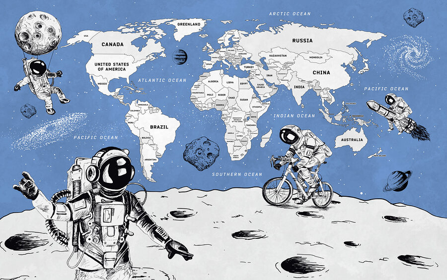 Un dessin de deux astronautes sur la lune