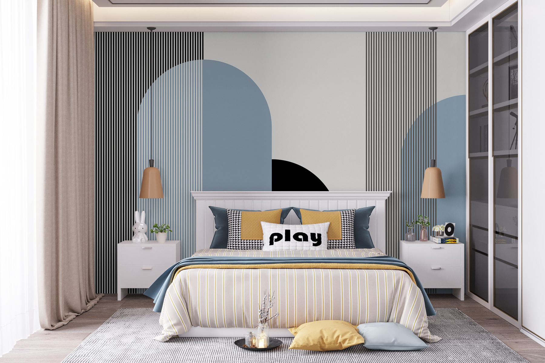 w00631v2pib1mr - Une forme géométrique en noir et blanc et bleu - tegory