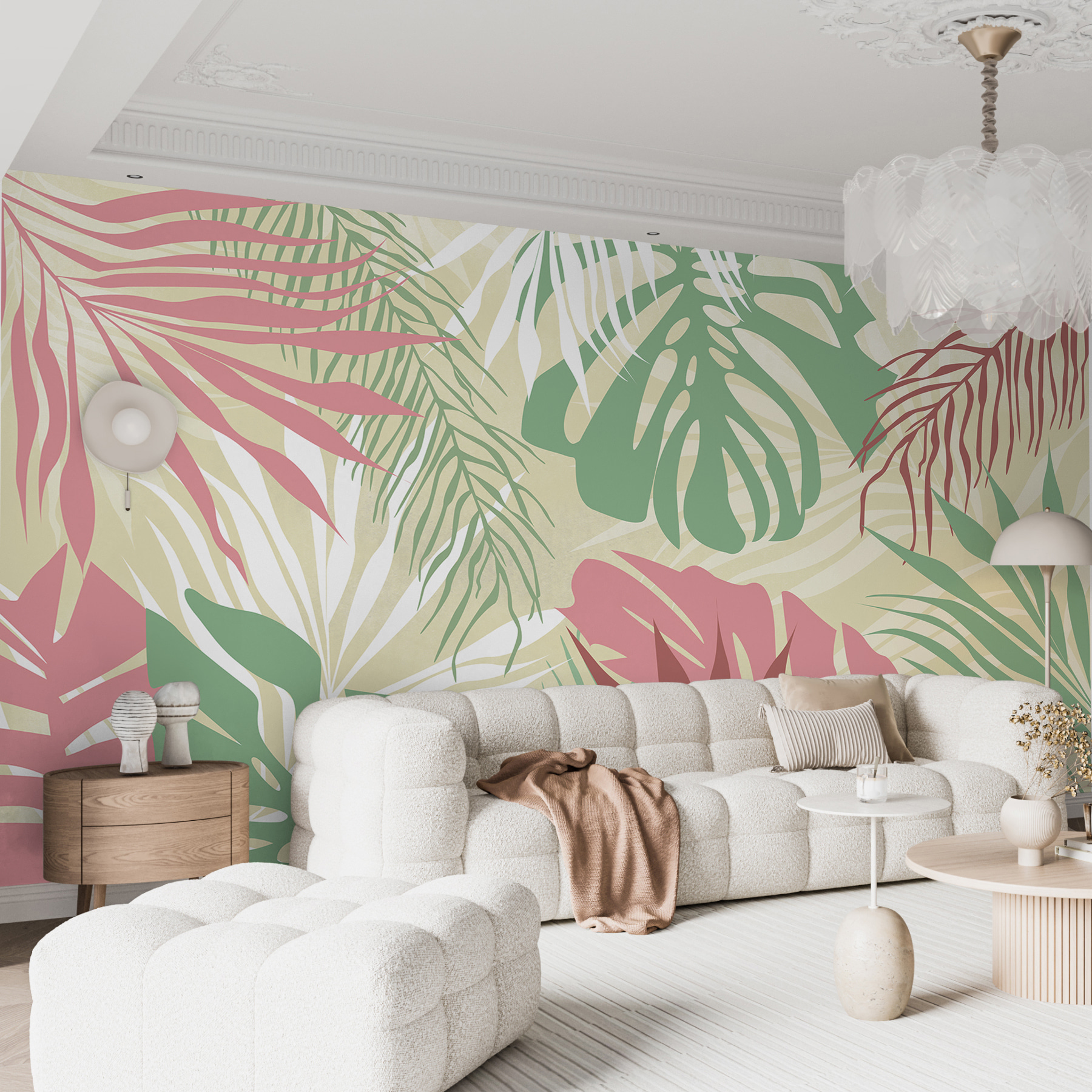 w00676pig1ms - Motif de feuilles sur fond blanc - tegory