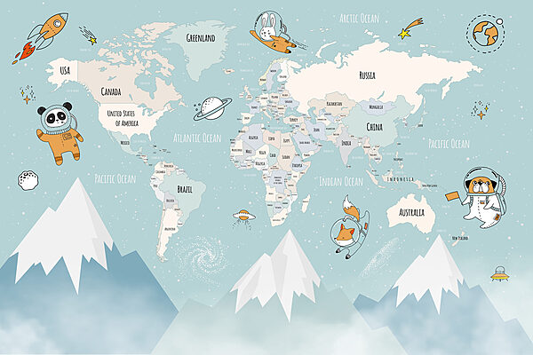 Une carte du monde avec des montagnes et des nuages Une carte du monde avec des montagnes et des nuages