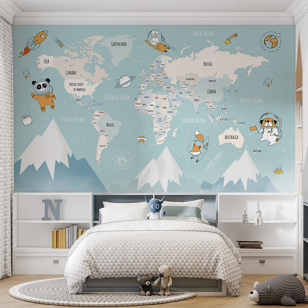 Une carte du monde avec des montagnes et des nuages Une carte du monde avec des montagnes et des nuages