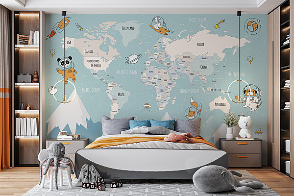 Une carte du monde avec des montagnes et des nuages Une carte du monde avec des montagnes et des nuages