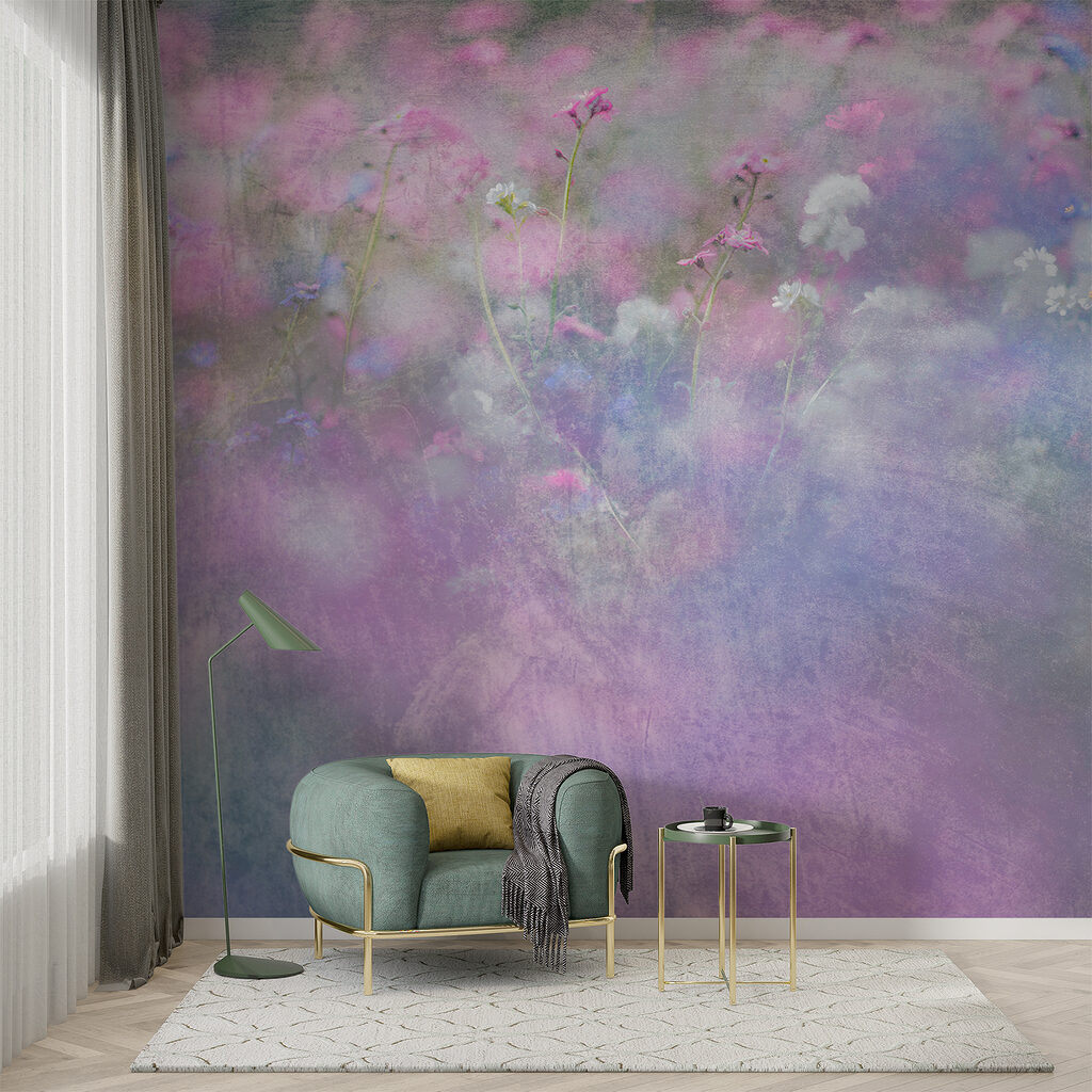 A field of flowers with purple and white flowers