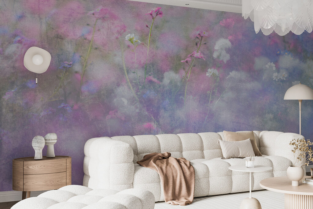 A field of flowers with purple and white flowers