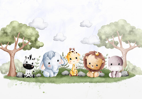 Groupe d'animaux assis sur l'herbe Groupe d'animaux assis sur l'herbe