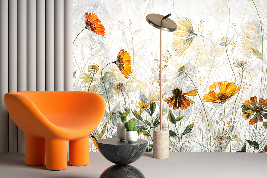 Une peinture de fleurs et de feuilles